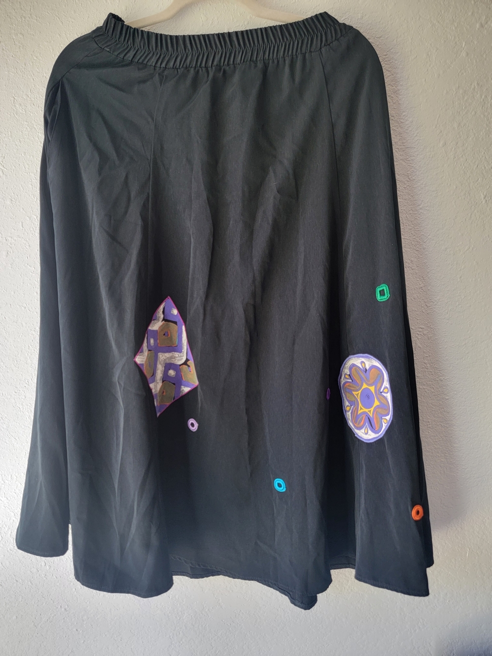 Black Skirt with Colorful Geometric Appliqués